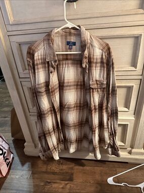 George Men's Casual Button-Down Plaid Shirt - Brown and Cream